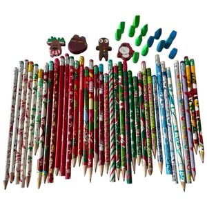 Christmas‎ Pencils  Erasers Holiday Vintage y2k School Classroom Supplies B20Q
